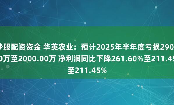 炒股配资资金 华英农业：预计2025年半年度亏损2900.00万至2000.00万 净利润同比下降261.60%至211.45%