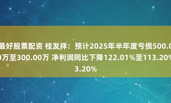 最好股票配资 桂发祥：预计2025年半年度亏损500.00万至300.00万 净利润同比下降122.01%至113.20%